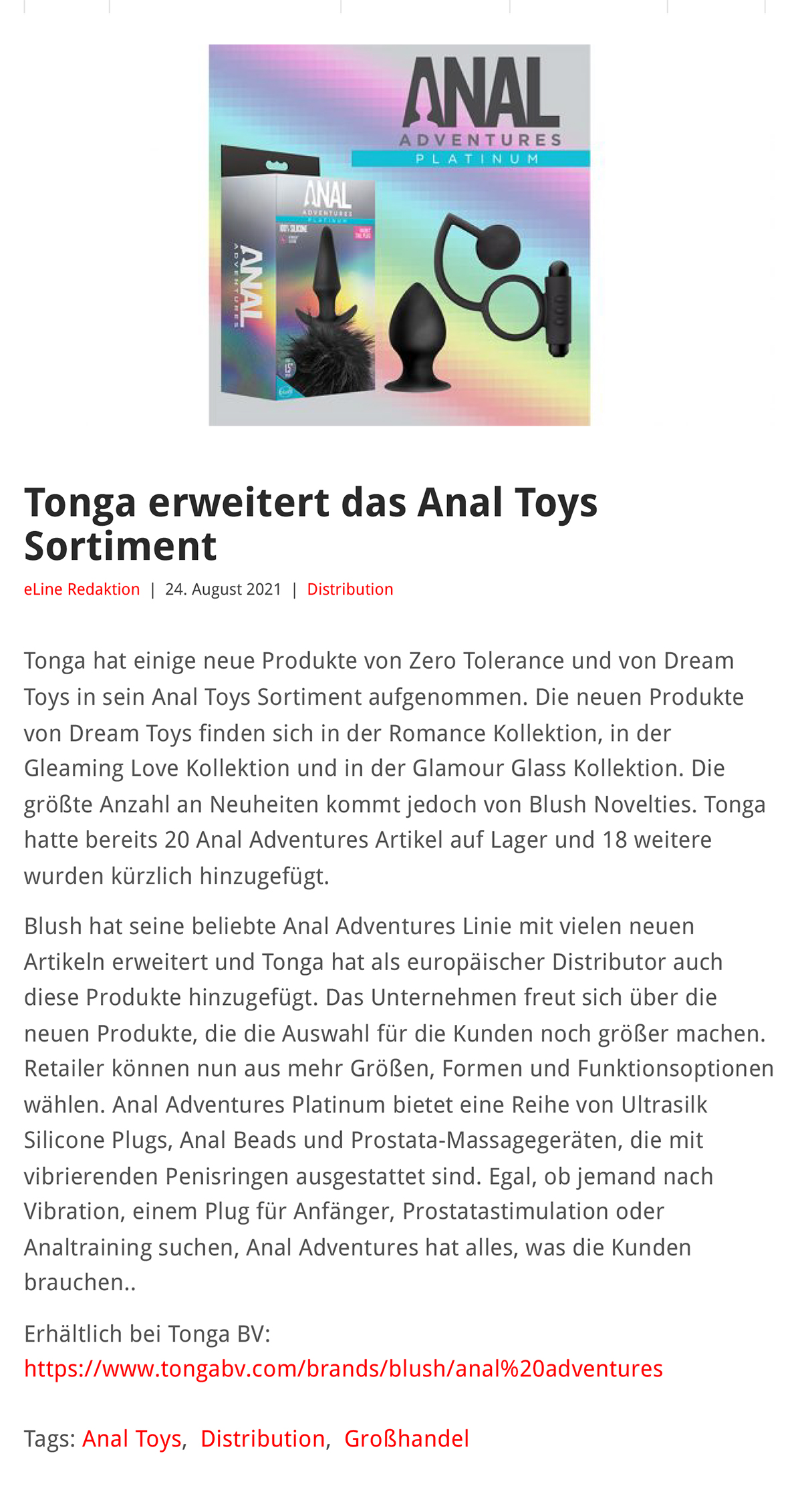 2021-08 eLine Online - Anal Toys Sortiment